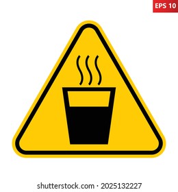 Hot water warning sign. Vector illustration of triangle sign with steaming cup of water. Caution hot liquid. Risk of burns symbol. Hot glass of water icon.