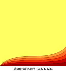 Hot wave abstract background from curved layers in warm tones - vector poster graphic with 3d shadow effect