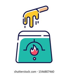 Hot waxing color icon. Natural soft wax in jar with spatula. Body hair removal equipment. Tools for depilation. Professional beauty treatment cosmetics. Isolated vector illustration