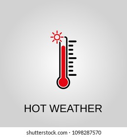 Hot weather icon. Hot weather symbol. Flat design. Stock - Vector illustration