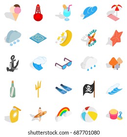 Hot weather icons set. Isometric set of 25 hot weather vector icons for web isolated on white background