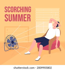 Social-Media-Post für heißes Wetter-Muster. Scorching Sommer Phrase. Webbanner-Designvorlage. Durch Hitzeschub-Booster leidet das Inhaltslayout mit Inschrift. Poster, Printwerbung und flache Illustration