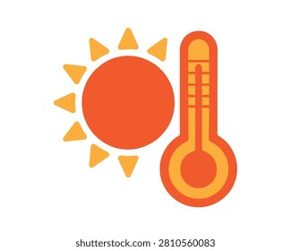Hot weather sun and thermometer icon symbol with thermometer temperature forecast environment meteorology illustration heatwave measurement climatology meteorological condition environmenta