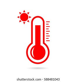 Hot weather thermometer vector icon illustration on white background. Flat web design element for website, app or infographics materials.