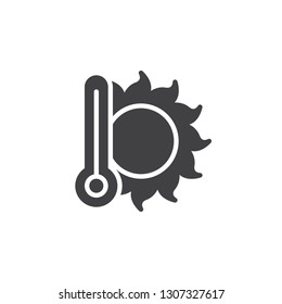 Hot weather vector icon. filled flat sign for mobile concept and web design. Thermometer and sun simple solid icon. Symbol, logo illustration. Pixel perfect vector graphics