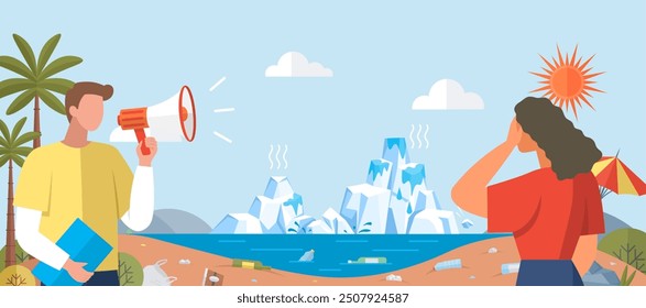 Hot weather vector illustration. Ecology observes ballet atmosphere and heating, partners entwined in dance hot weather The sun, radiant composer, directs ensemble high temperatures