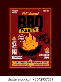 Hot Weekend BBQ  Party Portrait flyer, bbq invitation poster vector template design