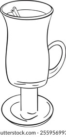 Hot wine Alkohol drink Hot beverage in mug Christmas outline vector illustration Winter holidays Merry Christmas and New Year line art Minimalistic hand drawn cute style