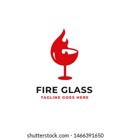 hot wine logo design fire and glass vector design