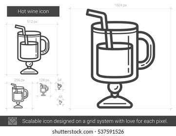 Hot wine vector line icon isolated on white background. Hot wine line icon for infographic, website or app. Scalable icon designed on a grid system.