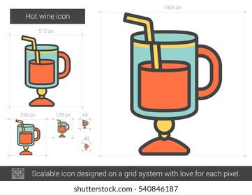 Hot wine vector line icon isolated on white background. Hot wine line icon for infographic, website or app. Scalable icon designed on a grid system.