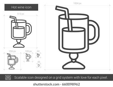 Hot wine vector line icon isolated on white background. Hot wine line icon for infographic, website or app. Scalable icon designed on a grid system.