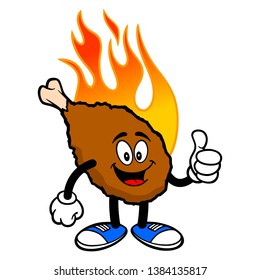 Hot Wing Mascot with Thumbs Up - A cartoon illustration of a flaming Buffalo Wing Mascot.