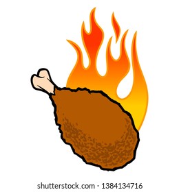 Hot Wings Icon - A Cartoon Illustration Of A Flaming Buffalo Wing Icon.