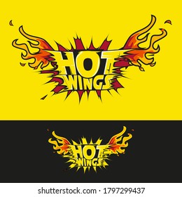 Hot wings logo with flames vector illustration