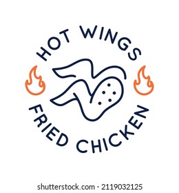 Logo de Hot wings, icono. Icono de alitas de pollo frito en lino diseñado para casas de bistec y restaurantes relacionados. Ilustración del vector