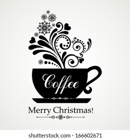 Hot winter coffee. Christmas menu design. Vector Illustration 
