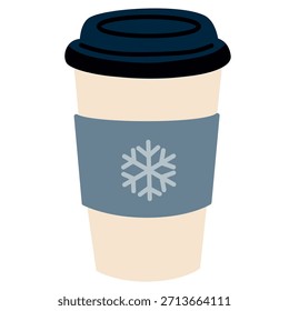 Hot winter coffee cup in cozy flat hand drawn style for seasonal drinks and lifestyle illustrations.