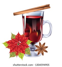 Hot winter drink, mulled wine glass design illustration.