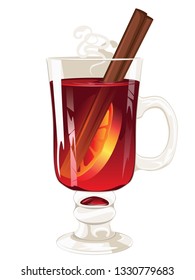 Hot winter drink, mulled wine glass design illustration.