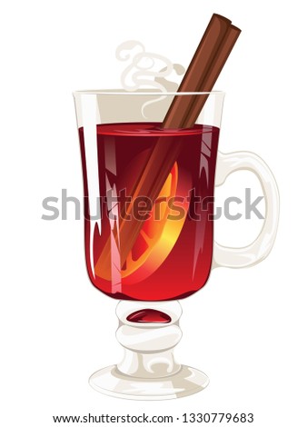Hot winter drink, mulled wine glass design illustration.