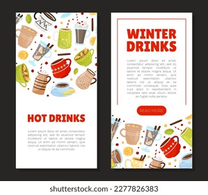 Hot Winter Drinks Banner Design with Mug Vector Template