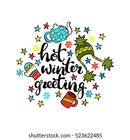 Hot winter greeting. Isolated vector object on white background.