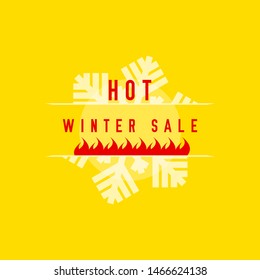 Hot Winter Sale Label. Big Snowflake. Merry Christmas and Happy New Year Background, Template. Christmas Greeting Card. Vector Illustration.