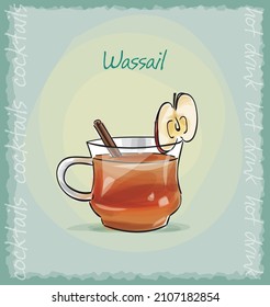 hot winter wassail cocktail. vector illustration