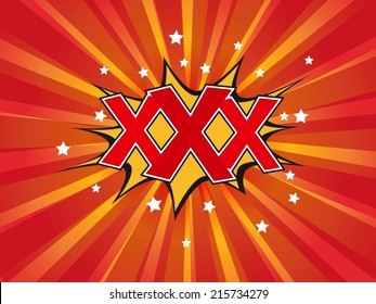 Hot, wording in comic speech bubble on burst background