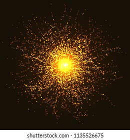 Hot Yellow Particles Blast Background. Vector Illustration.