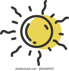 scharfe gelbe Sonne, Vektorgrafik auf weißem Hintergrund.