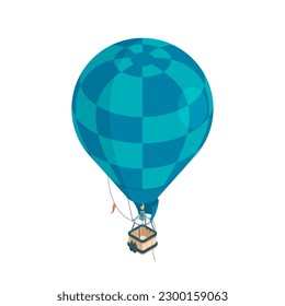 Hot-air balloon. Blue checkered hot-air balloon. Isometric vector illustration.