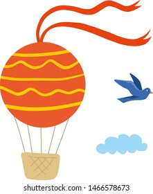 Hotair balloon simple illustration on white background