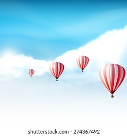 Hot-air balloons in the cloudy blue sky, Realistic Vector illustration (not traced)