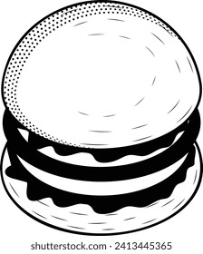 HotBurg isometric concept, Bacon Cheeseburger Hand drawn vector, Bakery and Baker drawings, food preparation and Kitchen Utensil Sketch Culinary Doodle stock illustration