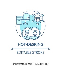 Hot-desking concept icon. Office environment idea thin line illustration. Maximization space efficiency. Workplace flexibility. Vector isolated outline RGB color drawing. Editable stroke