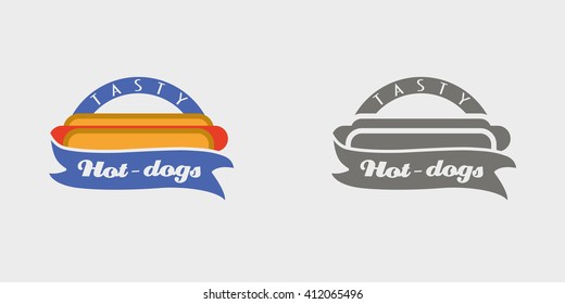 Hotdog badge, labels, logos or icons design templates. Monochrome and color