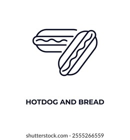 hotdog and bread  outline icon. Linear vector from food concept. Thin line hotdog and bread  icon isolated on white background