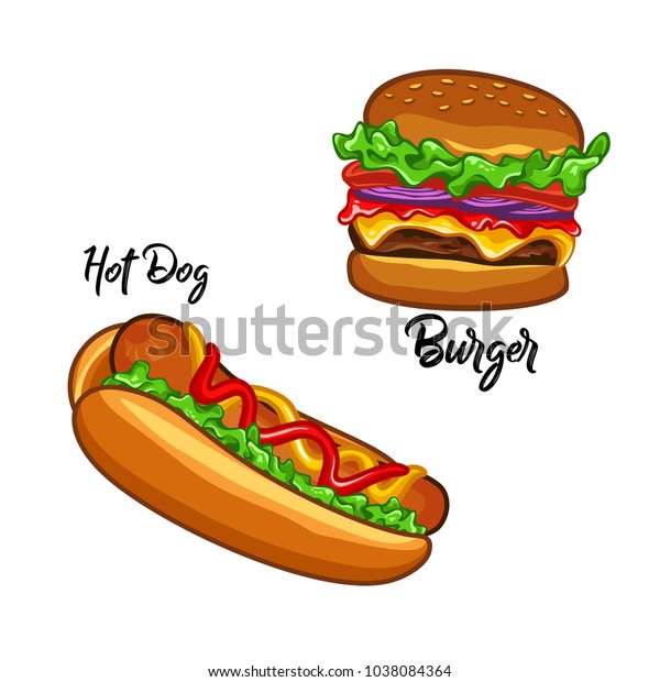 ホットドッグとハンバーガーのイラストファストフード のベクター画像素材 ロイヤリティフリー
