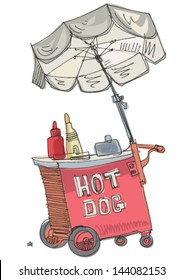 hot-dog cart - cartoon