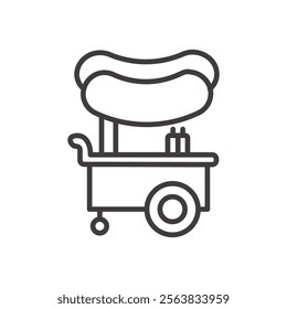 Hotdog Cart Icon Depicting a Street Food Vendor in Black and White