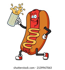 Hotdog Cartoon Character Holding Beer