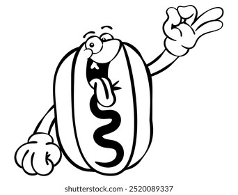 Personagens do Hotdog Cartoon fazendo um gesto delicioso com o dedo. Melhor para esboço, ícone, logotipo e livro de colorir com temas de negócios de comida de rua