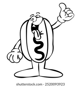 Hotdog Cartoon characters doing thumb up gesture with means delicious foods. Best for outline, coloring book, logo, and mascot with street food business themes