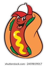 Hotdog cartoon characters wearing hat. Best for sticker, logo, and mascot with street food themes