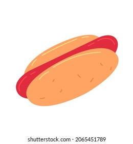 Hotdog in cartoon flat style. Vector hand draw illustration.