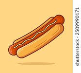 Hotdog cartoon icon illustration. Fastfood hotdog flat design in cartoon style