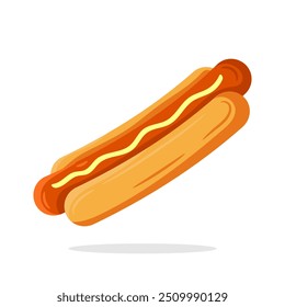 Hotdog cartoon icon illustration. Fastfood hotdog flat design in cartoon style