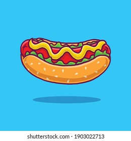 Hotdog cartoon isolated on blue background.